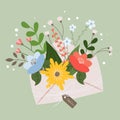 ÃÂ¡ard with flowers. Letter envelope.